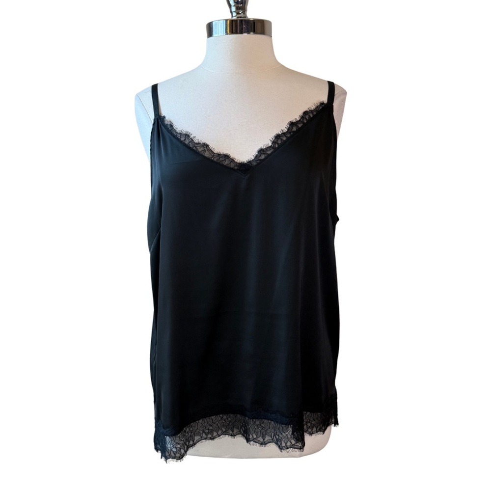 WHBM Black Satin Cami Size XL Lace Trim Camisole
